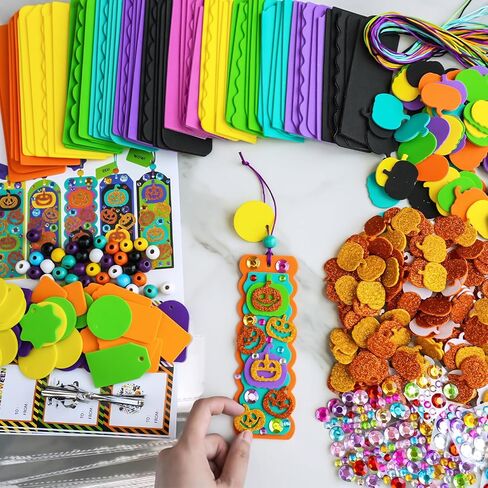Winlyn 36 Sets Halloween Craft Kits DIY Jack-O'-Lantern Bookmark Ornaments Decorations Art Sets Pumpkin Foam Stickers Art and Crafts for Kids Classroom Activities Trick-or-Treat Party Favors in Saudi Arabia