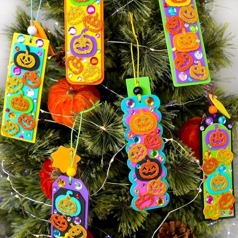 Winlyn 36 Sets Halloween Craft Kits DIY Jack-O'-Lantern Bookmark Ornaments Decorations Art Sets Pumpkin Foam Stickers Art and Crafts for Kids Classroom Activities Trick-or-Treat Party Favors in Saudi Arabia
