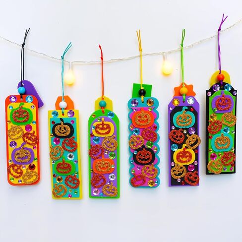Winlyn 36 Sets Halloween Craft Kits DIY Jack-O'-Lantern Bookmark Ornaments Decorations Art Sets Pumpkin Foam Stickers Art and Crafts for Kids Classroom Activities Trick-or-Treat Party Favors in Saudi Arabia
