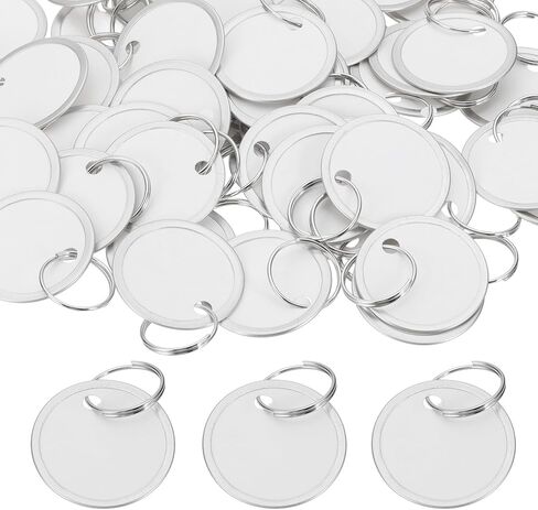 PATIKIL 1.2 Inch Metal Rim Key Tags 50 Pack Blank Round Paper Tags Bulk Writable Keychain Identifiers with Split Rings for Car Door Drawer Key Luggage Pet, Silver/Yellow in Saudi Arabia