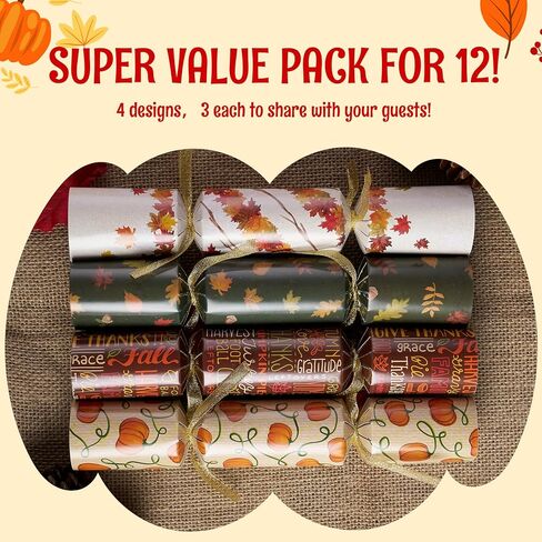 Joyin 12 Pack Thanksgiving Party Table No Snap لا ظهر مع قبعة الحفلات ، ونكتة وهدية في الداخل ، وتقاليد عطلة عيد الشكر ، والهدايا العشوائية مع أوراق الخريف ، والقرع ، وتصاميم الحروف in Saudi Arabia