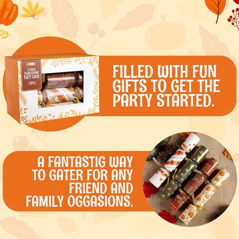 Joyin 12 Pack Thanksgiving Party Table No Snap لا ظهر مع قبعة الحفلات ، ونكتة وهدية في الداخل ، وتقاليد عطلة عيد الشكر ، والهدايا العشوائية مع أوراق الخريف ، والقرع ، وتصاميم الحروف in Saudi Arabia
