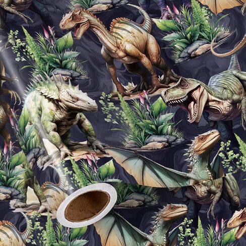 RUSPEPA Dinosaur Wrapping Paper Roll, Mini Roll, Realistic Dinosaur and Plants Design, Forest T-Rex Themed Gift Wrap for Boys and Dinosaur Lovers, 17 Inches x 16.4 Feet in Saudi Arabia
