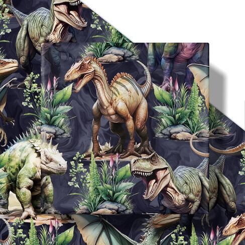 RUSPEPA Dinosaur Wrapping Paper Roll, Mini Roll, Realistic Dinosaur and Plants Design, Forest T-Rex Themed Gift Wrap for Boys and Dinosaur Lovers, 17 Inches x 16.4 Feet in Saudi Arabia