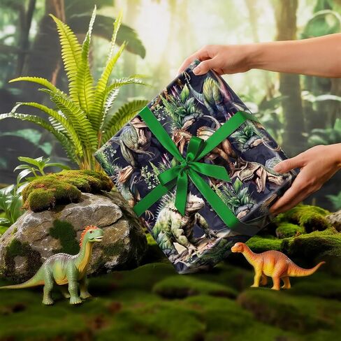 RUSPEPA Dinosaur Wrapping Paper Roll, Mini Roll, Realistic Dinosaur and Plants Design, Forest T-Rex Themed Gift Wrap for Boys and Dinosaur Lovers, 17 Inches x 16.4 Feet in Saudi Arabia