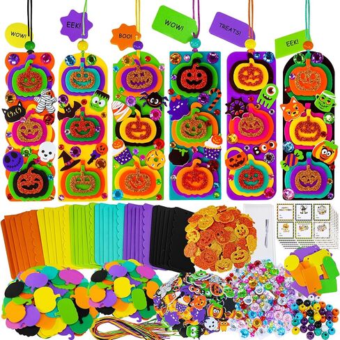 Winlyn 36 Sets Halloween Craft Kits Fall Crafts DIY Pumpkin Jack-O'-Lantern Bookmark Ornaments Decorations Art Sets Halloween Foam Stickers Art and Crafts for Kids Classroom Activities Party Favors in Saudi Arabia