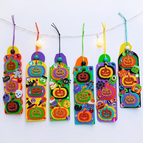 Winlyn 36 Sets Halloween Craft Kits Fall Crafts DIY Pumpkin Jack-O'-Lantern Bookmark Ornaments Decorations Art Sets Halloween Foam Stickers Art and Crafts for Kids Classroom Activities Party Favors in Saudi Arabia