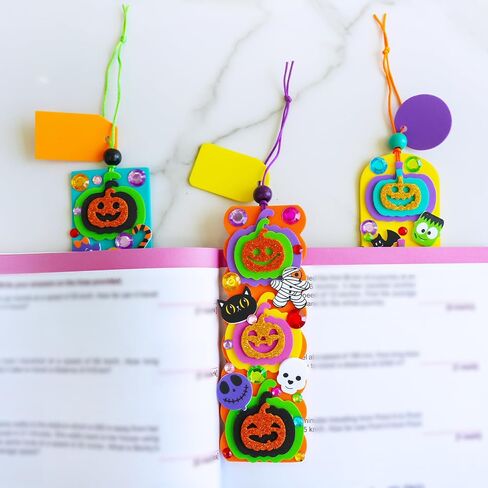Winlyn 36 Sets Halloween Craft Kits Fall Crafts DIY Pumpkin Jack-O'-Lantern Bookmark Ornaments Decorations Art Sets Halloween Foam Stickers Art and Crafts for Kids Classroom Activities Party Favors in Saudi Arabia