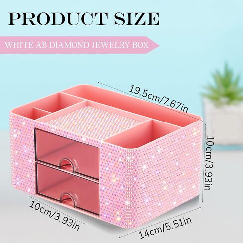 Pink Bling Desk Organizer مع 2 درج ، منظم مكياج سباركلي لـ Vanity ، وملحقات مكتب Girly ، وحامل القلم Rhinestone ، وارفع مساحة عملك مع Pink Serenity (Diamond) in Saudi Arabia