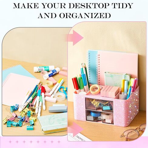 Pink Bling Desk Organizer مع 2 درج ، منظم مكياج سباركلي لـ Vanity ، وملحقات مكتب Girly ، وحامل القلم Rhinestone ، وارفع مساحة عملك مع Pink Serenity (Diamond) in Saudi Arabia