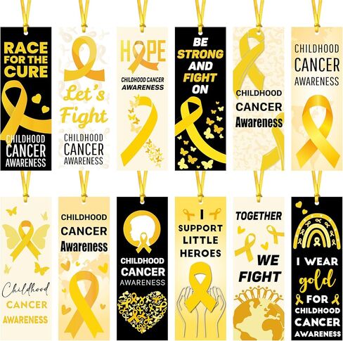 Haooryx Childhood Cancer Awareness Month Bookmarks - 120Pcs Yellow Ribbon Bookmarks Let's Fight Childhood Cancer Book Markers for Yellow Ribbon Awareness Seminar Handout School Hospital Charity Supply in Saudi Arabia