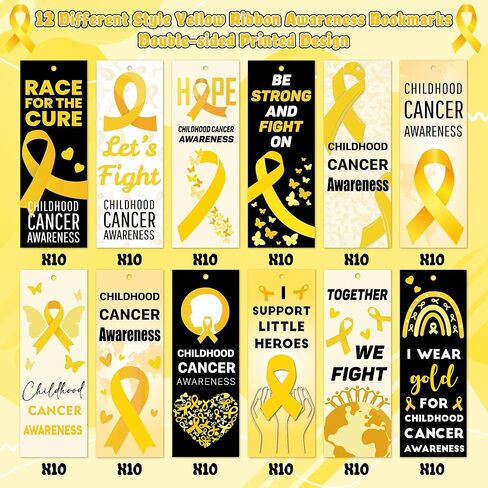 Haooryx Childhood Cancer Awareness Month Bookmarks - 120Pcs Yellow Ribbon Bookmarks Let's Fight Childhood Cancer Book Markers for Yellow Ribbon Awareness Seminar Handout School Hospital Charity Supply in Saudi Arabia