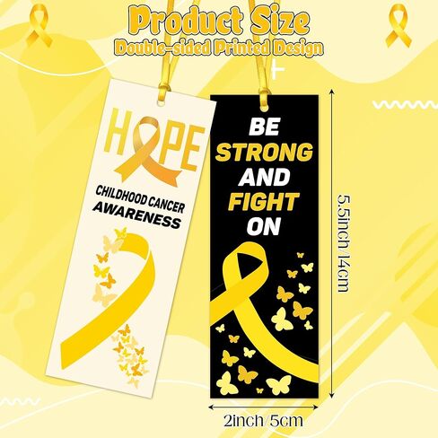 Haooryx Childhood Cancer Awareness Month Bookmarks - 120Pcs Yellow Ribbon Bookmarks Let's Fight Childhood Cancer Book Markers for Yellow Ribbon Awareness Seminar Handout School Hospital Charity Supply in Saudi Arabia