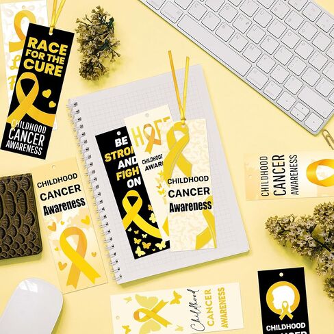 Haooryx Childhood Cancer Awareness Month Bookmarks - 120Pcs Yellow Ribbon Bookmarks Let's Fight Childhood Cancer Book Markers for Yellow Ribbon Awareness Seminar Handout School Hospital Charity Supply in Saudi Arabia