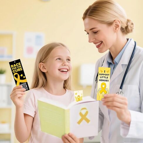 Haooryx Childhood Cancer Awareness Month Bookmarks - 120Pcs Yellow Ribbon Bookmarks Let's Fight Childhood Cancer Book Markers for Yellow Ribbon Awareness Seminar Handout School Hospital Charity Supply in Saudi Arabia