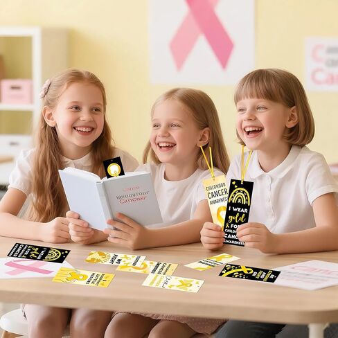 Haooryx Childhood Cancer Awareness Month Bookmarks - 120Pcs Yellow Ribbon Bookmarks Let's Fight Childhood Cancer Book Markers for Yellow Ribbon Awareness Seminar Handout School Hospital Charity Supply in Saudi Arabia