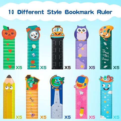 Haooryx Cute Book Mark Rulers - 50Pcs Back to School Campus Measuring Ruler Bookmark Double-Side Printing Plastic Unique Book Page Markers Students Teachers Kids Birthday Reading Accessories Gifts in Saudi Arabia