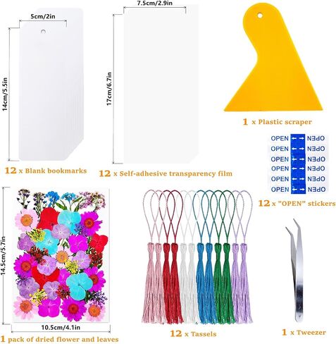 Cardstock Blank Bookmarks Set, 12 Pcs DIY White Craft Bookmarks for Pressed Flowers, Dried Floral Book Mark Making Kit with Pressed Flowers, Tassels, Book Marks for Dried Floral (Classic Style) in Saudi Arabia