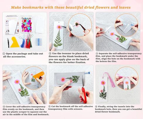 Cardstock Blank Bookmarks Set, 12 Pcs DIY White Craft Bookmarks for Pressed Flowers, Dried Floral Book Mark Making Kit with Pressed Flowers, Tassels, Book Marks for Dried Floral (Classic Style) in Saudi Arabia