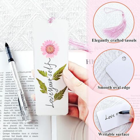 Cardstock Blank Bookmarks Set, 12 Pcs DIY White Craft Bookmarks for Pressed Flowers, Dried Floral Book Mark Making Kit with Pressed Flowers, Tassels, Book Marks for Dried Floral (Classic Style) in Saudi Arabia