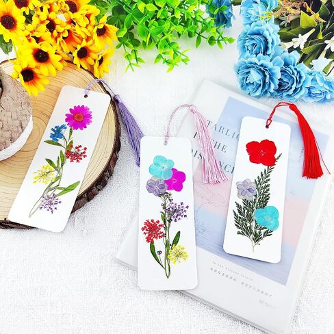 Cardstock Blank Bookmarks Set, 12 Pcs DIY White Craft Bookmarks for Pressed Flowers, Dried Floral Book Mark Making Kit with Pressed Flowers, Tassels, Book Marks for Dried Floral (Classic Style) in Saudi Arabia