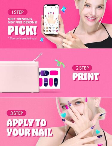 آلة طابعة Nailpop Nail Art - طابعة آلة تصميم الأظافر الرقمية التي تأتي مع 10 أوراق من ورق الملصقات الأظافر | آلة فن الأظافر اللاسلكية والأوتوماتيكية | تصميم غير محدود وملاحة سهلة (وردي) in Saudi Arabia