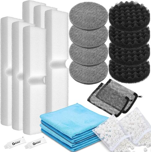 22 Pcs Compatible with Fluval Fx4/fx5/fx6 Replacement Filters Media Kit Aquarium Filter Including Bag Media, Carbon Foam Pad, Pads, Foam Block, Silicone Lube, Towels, Filter Bag(Gray) in Saudi Arabia