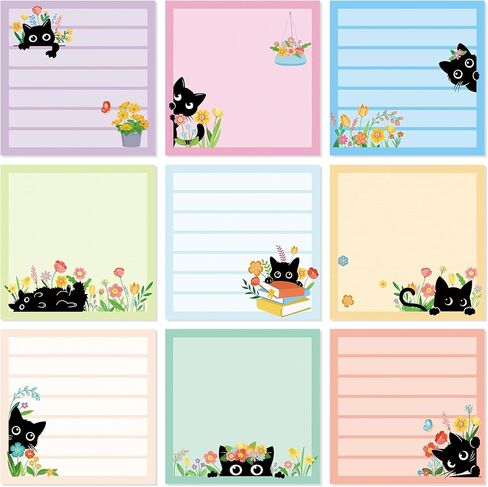 Pajean 9 Pads Cat Sticky Notes Set 450 Sheets Black Cat Stationery Cute Sticky Notes Notepads Funny Flower Plant Writing Memo Pads Animal Lover Gifts for Office School Supplies Desk Accessories Decor in Saudi Arabia