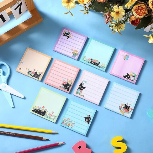 Pajean 9 Pads Cat Sticky Notes Set 450 Sheets Black Cat Stationery Cute Sticky Notes Notepads Funny Flower Plant Writing Memo Pads Animal Lover Gifts for Office School Supplies Desk Accessories Decor in Saudi Arabia