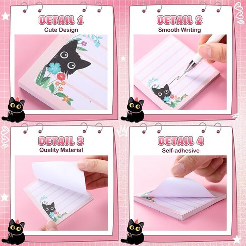 Pajean 9 Pads Cat Sticky Notes Set 450 Sheets Black Cat Stationery Cute Sticky Notes Notepads Funny Flower Plant Writing Memo Pads Animal Lover Gifts for Office School Supplies Desk Accessories Decor in Saudi Arabia