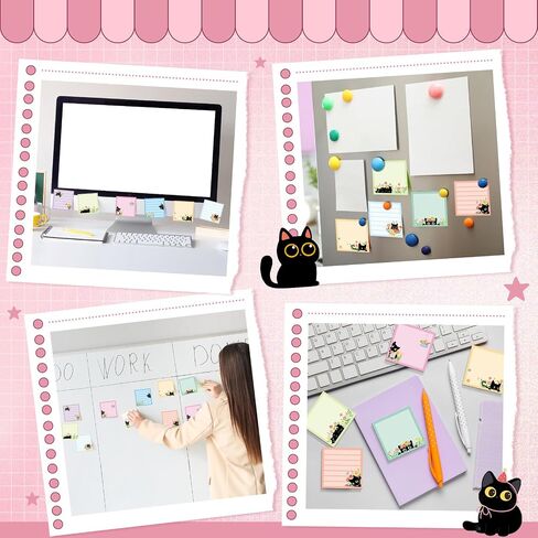 Pajean 9 Pads Cat Sticky Notes Set 450 Sheets Black Cat Stationery Cute Sticky Notes Notepads Funny Flower Plant Writing Memo Pads Animal Lover Gifts for Office School Supplies Desk Accessories Decor in Saudi Arabia