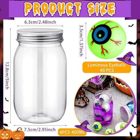 4 Pack Halloween Eyeballs Jar Crafts Include Jar 40 Pcs Glow Eyeballs 4 Pcs Mason Jars for Adults Pickled Specimen Jars Halloween Table Fireplace Decoration in Saudi Arabia
