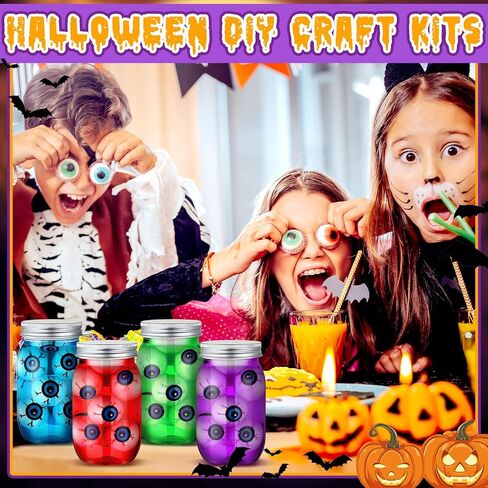 4 Pack Halloween Eyeballs Jar Crafts Include Jar 40 Pcs Glow Eyeballs 4 Pcs Mason Jars for Adults Pickled Specimen Jars Halloween Table Fireplace Decoration in Saudi Arabia
