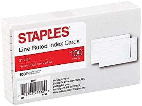 تحكم خط Staples® 3 "x 5" بطاقات فهرس بيضاء ، 100/حزمة (50993) in Saudi Arabia