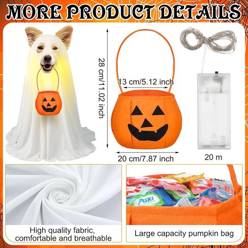 3 PCS Halloween Dog Ghost Comple مع أكياس اليقطين غير المنسوجة المرفقة بالسلسلة الخفيفة الأزياء للملابس Cat Pet Cosplay ، Cate Party Cape for Halloween Cosplay Party (Puppy) in Kuwait