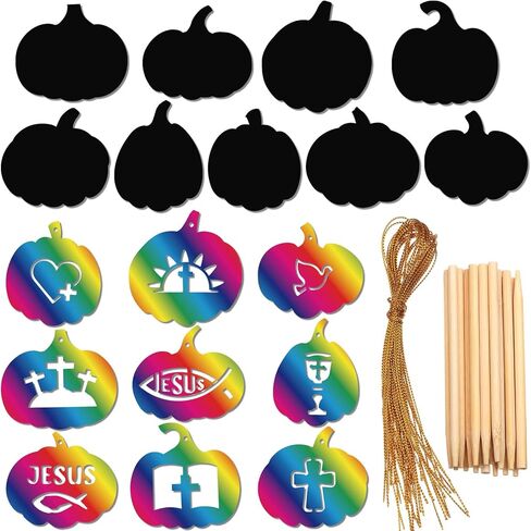 Jenaai 36 PCS Halloween Christian Scratch Paper Kit for Kids Fall Deed Dender Paper Paper Craft School School Craft Craft of Rainbow Pumpkins Scratch Craft for Kids DIY Party الحلي ديكور in Saudi Arabia