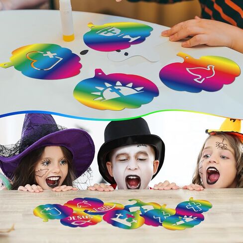 Jenaai 36 PCS Halloween Christian Scratch Paper Kit for Kids Fall Deed Dender Paper Paper Craft School School Craft Craft of Rainbow Pumpkins Scratch Craft for Kids DIY Party الحلي ديكور in Saudi Arabia
