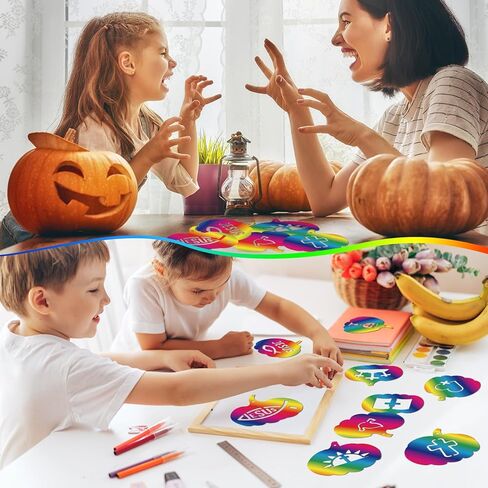 Jenaai 36 PCS Halloween Christian Scratch Paper Kit for Kids Fall Deed Dender Paper Paper Craft School School Craft Craft of Rainbow Pumpkins Scratch Craft for Kids DIY Party الحلي ديكور in Saudi Arabia