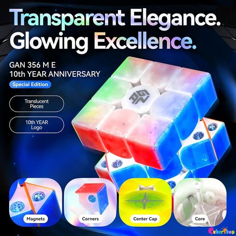 CuberShop GAN 356 ME UV (10th Anniversary Special Edition) Magnetic 3x3 Speed Cube, Gans 2024 Transparent Plastic 10 Anniversary, Smooth & Fast 3 by 3 Collectible, GAN 356 M E (Transparent UV Coated) in Kuwait