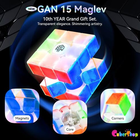 CuberShop GAN 356 ME UV (10th Anniversary Special Edition) Magnetic 3x3 Speed Cube, Gans 2024 Transparent Plastic 10 Anniversary, Smooth & Fast 3 by 3 Collectible, GAN 356 M E (Transparent UV Coated) in Kuwait