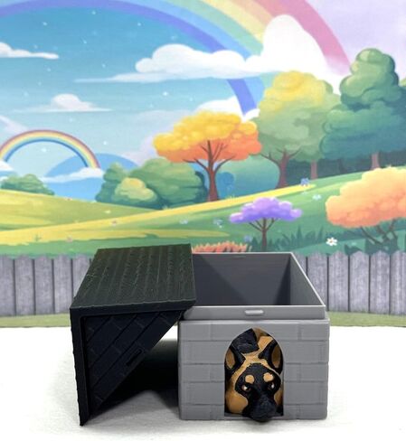 3D Printed Dog with Dog House, Articulated German Shepherd Puppy Animal, Man's Best Friend, Office and Home Decor - AD-SET3 (Dog with Blue and Black House) in Saudi Arabia
