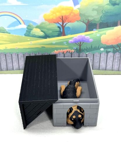 3D Printed Dog with Dog House, Articulated German Shepherd Puppy Animal, Man's Best Friend, Office and Home Decor - AD-SET3 (Dog with Blue and Black House) in Saudi Arabia