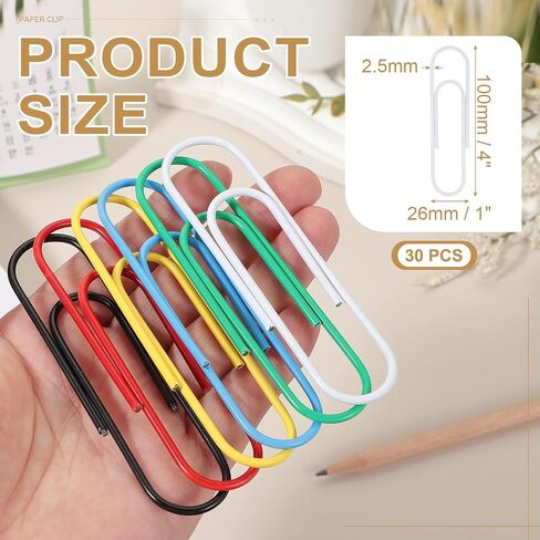 PATIKIL 4 Inch Large Paper Clip, 30PCS Big Paper Clip Extra Large Huge Metal Giant Clips Rust-Proof Strong Durable Bulk Cute for Home Office Accessories Bookmark, White in Saudi Arabia