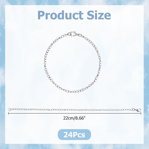 Hobbspring 24Pcs Bracelet Chains Stainless Steel Bracelet Link Chains Adjustable Charm Bracelets DIY Jewelry Making Bracelets Chains with Lobster Clasps for Women DIY Jewelry Crafts Supplies in Saudi Arabia