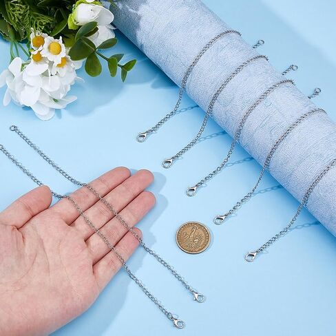 Hobbspring 24Pcs Bracelet Chains Stainless Steel Bracelet Link Chains Adjustable Charm Bracelets DIY Jewelry Making Bracelets Chains with Lobster Clasps for Women DIY Jewelry Crafts Supplies in Saudi Arabia