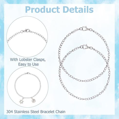 Hobbspring 24Pcs Bracelet Chains Stainless Steel Bracelet Link Chains Adjustable Charm Bracelets DIY Jewelry Making Bracelets Chains with Lobster Clasps for Women DIY Jewelry Crafts Supplies in Saudi Arabia