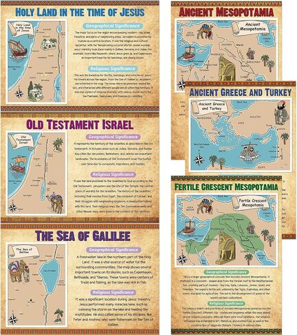 6Pcs Bible Story Map Poster Educational Christian Learning Tool Classroom Decor Religious Church Laminated Posters for Homeschool Sunday School Embark on a Journey Through Biblical History 11" x 15.7" in Saudi Arabia