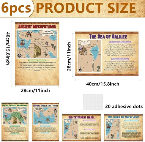 6Pcs Bible Story Map Poster Educational Christian Learning Tool Classroom Decor Religious Church Laminated Posters for Homeschool Sunday School Embark on a Journey Through Biblical History 11" x 15.7" in Saudi Arabia