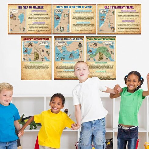 6Pcs Bible Story Map Poster Educational Christian Learning Tool Classroom Decor Religious Church Laminated Posters for Homeschool Sunday School Embark on a Journey Through Biblical History 11" x 15.7" in Saudi Arabia