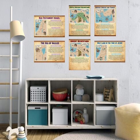 6Pcs Bible Story Map Poster Educational Christian Learning Tool Classroom Decor Religious Church Laminated Posters for Homeschool Sunday School Embark on a Journey Through Biblical History 11" x 15.7" in Saudi Arabia